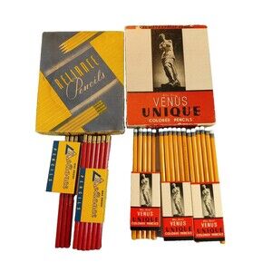 Lot of 44  RELIANCE & VENUS UNIQUE COLORED PENCILS Red-Yellow  w/Box Unsharpened